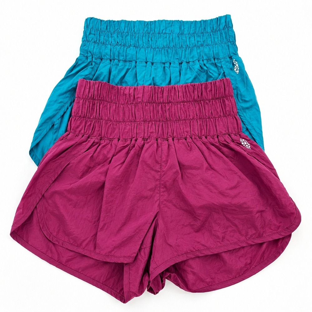 FP Movement The Way Home‎ Shorts Womens S Magenta Teal High Rise Smocked Running